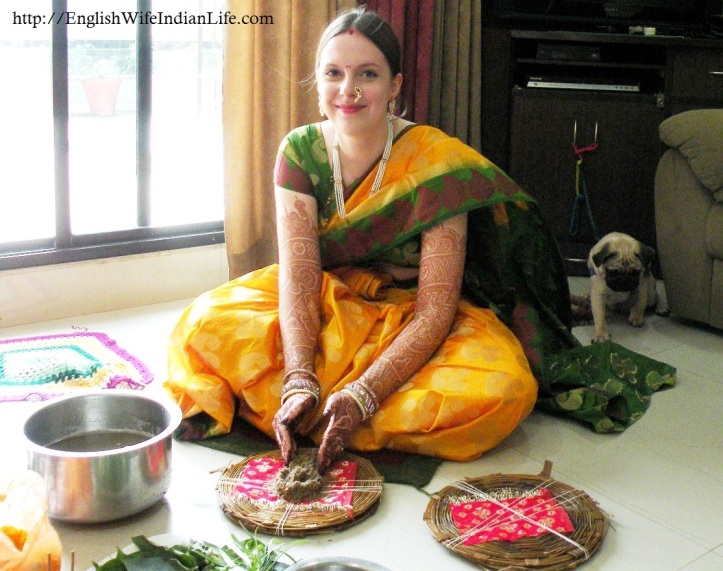 Hartalika Gauri, making a Shiva Lingam (Sneaky Pug in the background)